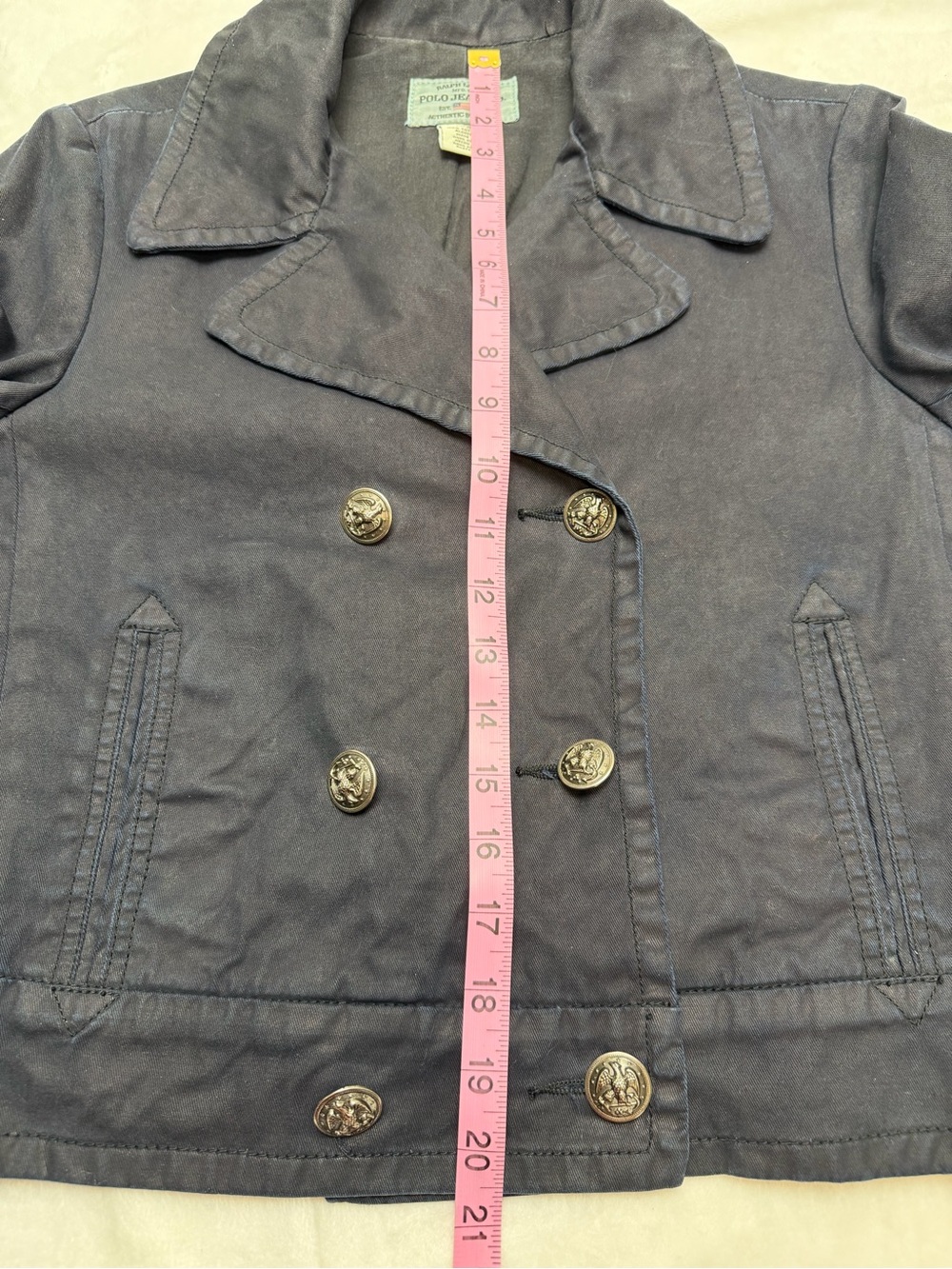 Vintage Y2K Polo Jeans Co Ralph Lauren Navy Cropped Military Jacket M Heritage - Picture 9 of 9